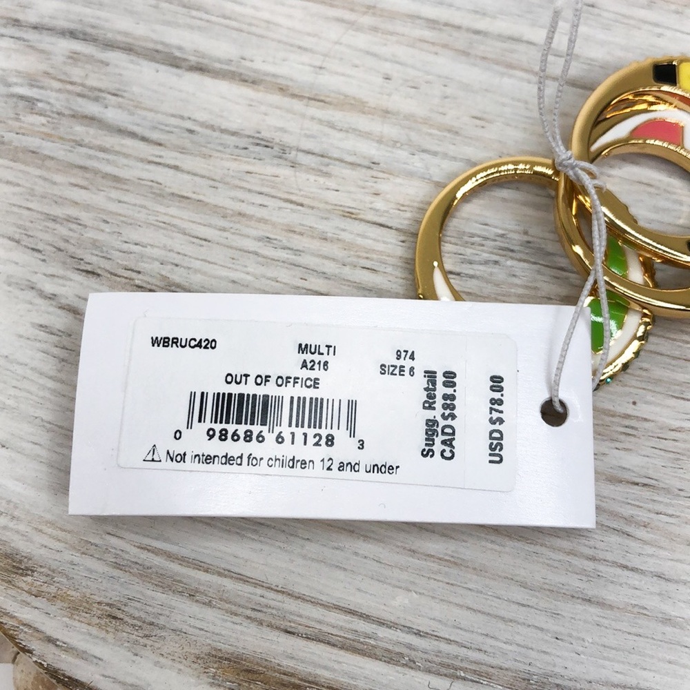 Kate Spade Out of Office Fruit Ring Set NWT, Sz 6 - Picture 8 of 9